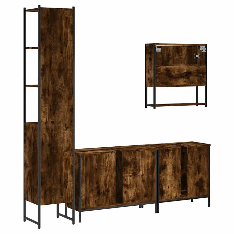 Ensemble de meubles de salle de bain 4 pcs Chêne fumé Bois - 8