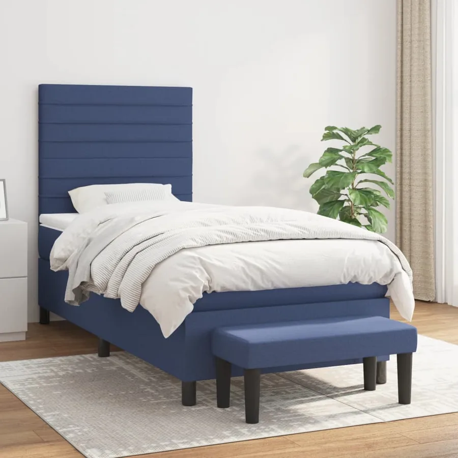Sommier à lattes de lit avec matelas Bleu 90x190 cm Tissu