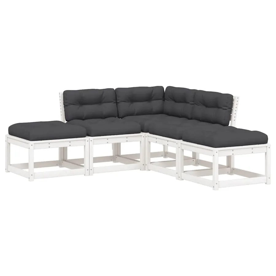 Salon de jardin 5 pcs avec coussins blanc bois massif de pin - 2