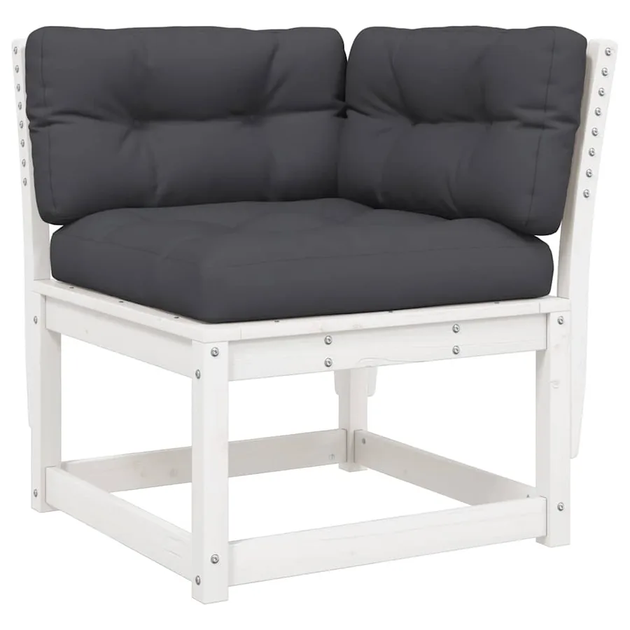 Salon de jardin 5 pcs avec coussins blanc bois massif de pin - 5