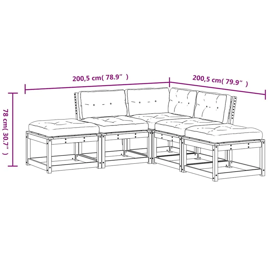 Salon de jardin 5 pcs avec coussins blanc bois massif de pin - 9