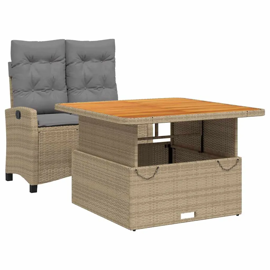 Ensemble à manger de jardin et coussins 2 pcs beige poly rotin - 2