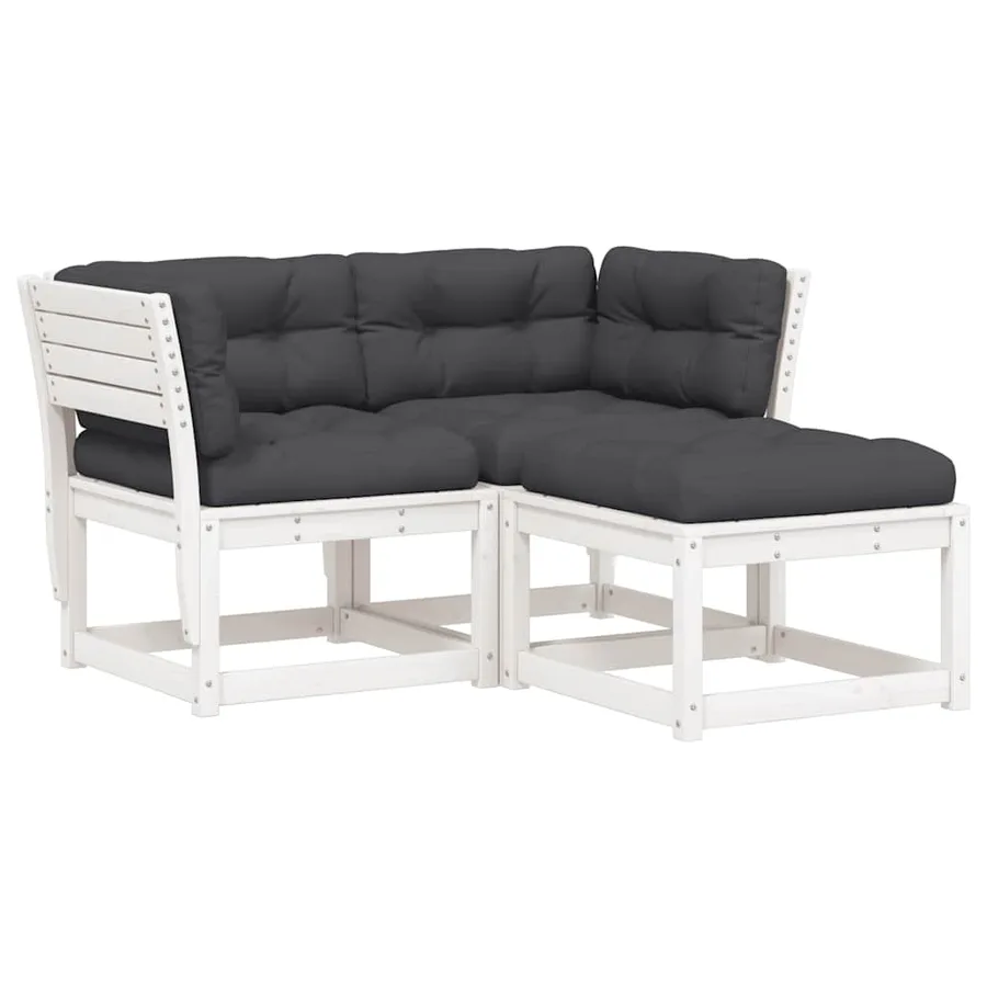 Salon de jardin 3 pcs avec coussins blanc bois massif de pin - 2
