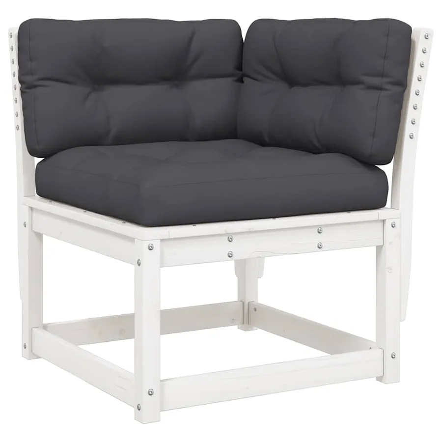 Salon de jardin 3 pcs avec coussins blanc bois massif de pin - 4