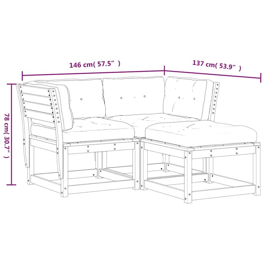 Salon de jardin 3 pcs avec coussins blanc bois massif de pin - 8