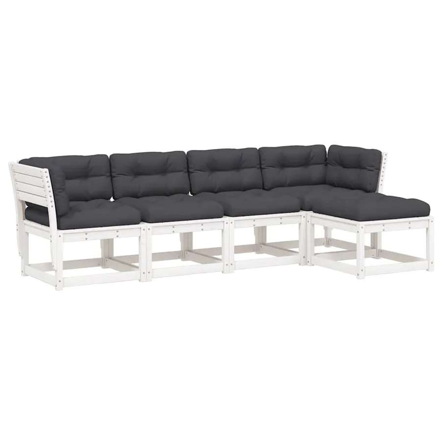 Salon de jardin 5 pcs avec coussins blanc bois massif de pin - 2