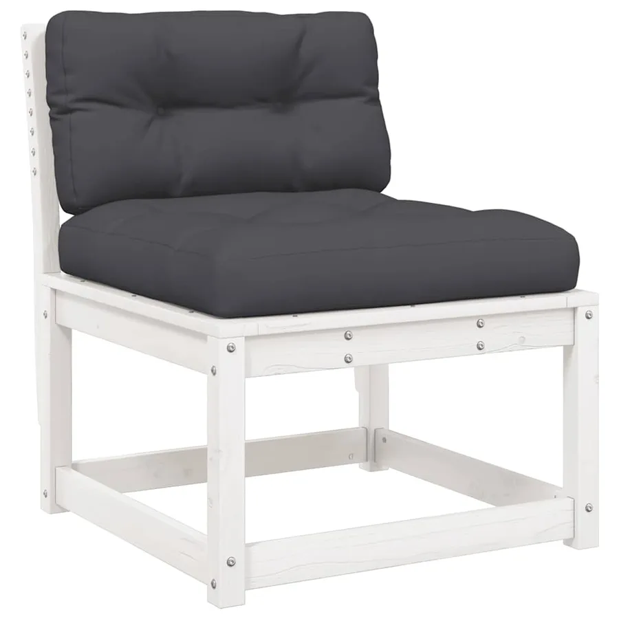 Salon de jardin 5 pcs avec coussins blanc bois massif de pin - 4