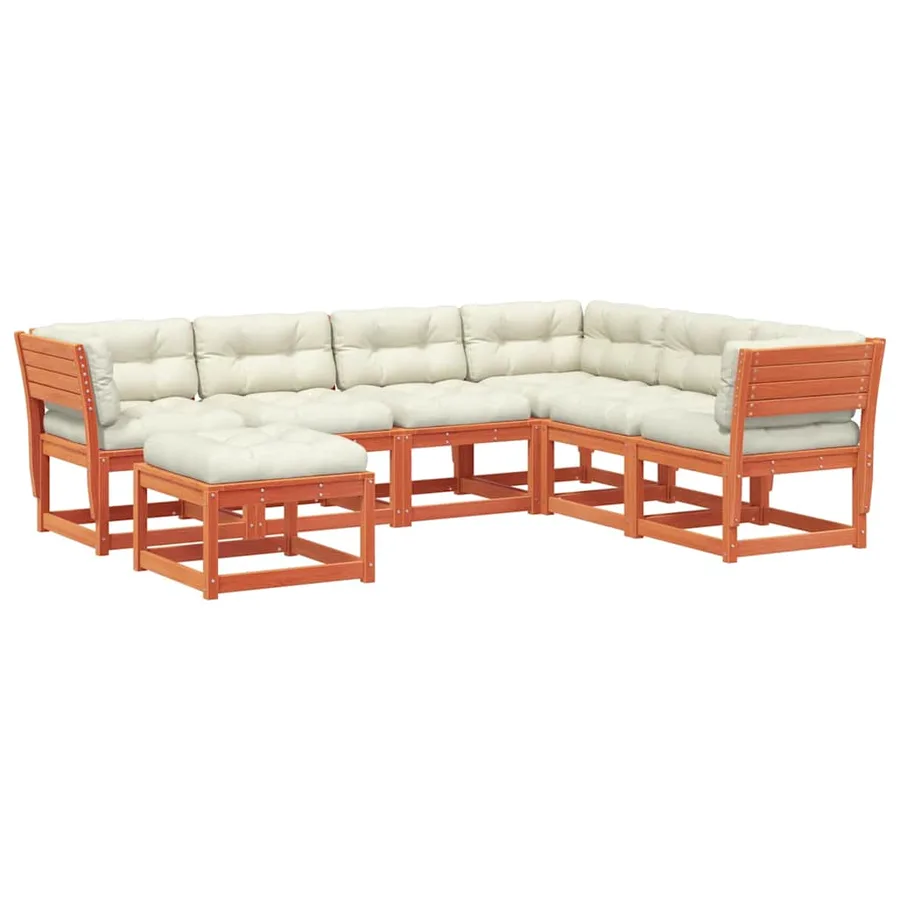 Salon de jardin 7 pcs avec coussins cire marron bois pin massif - 2