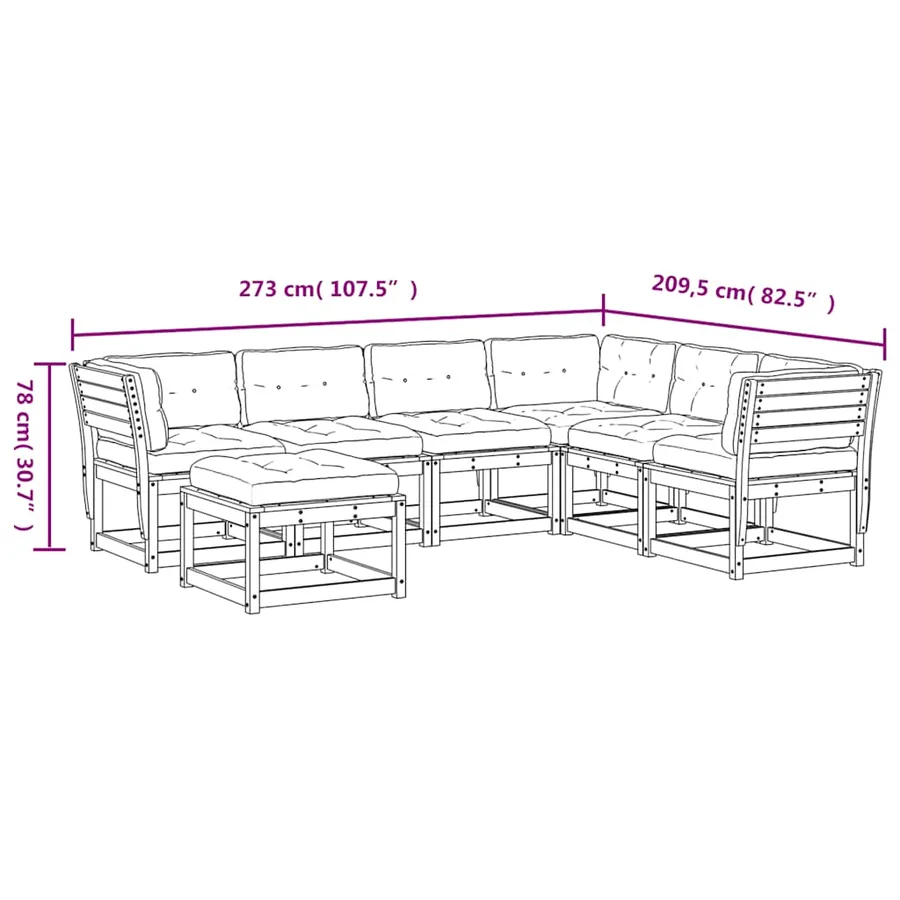 Salon de jardin 7 pcs avec coussins cire marron bois pin massif - 9