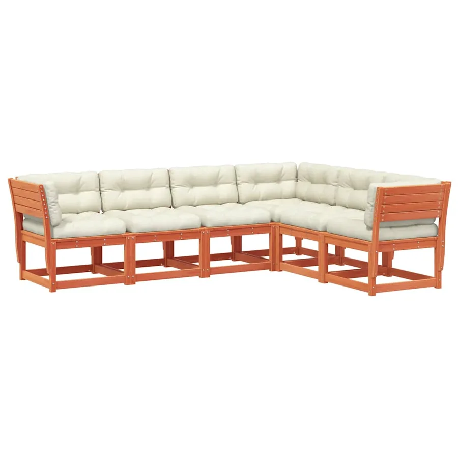 Salon de jardin 6 pcs avec coussins cire marron bois pin massif - 2