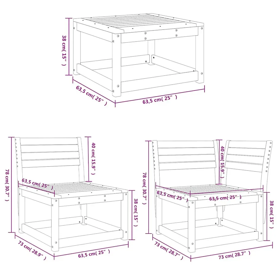 Salon de jardin 7 pcs Blanc Bois de pin massif - 9