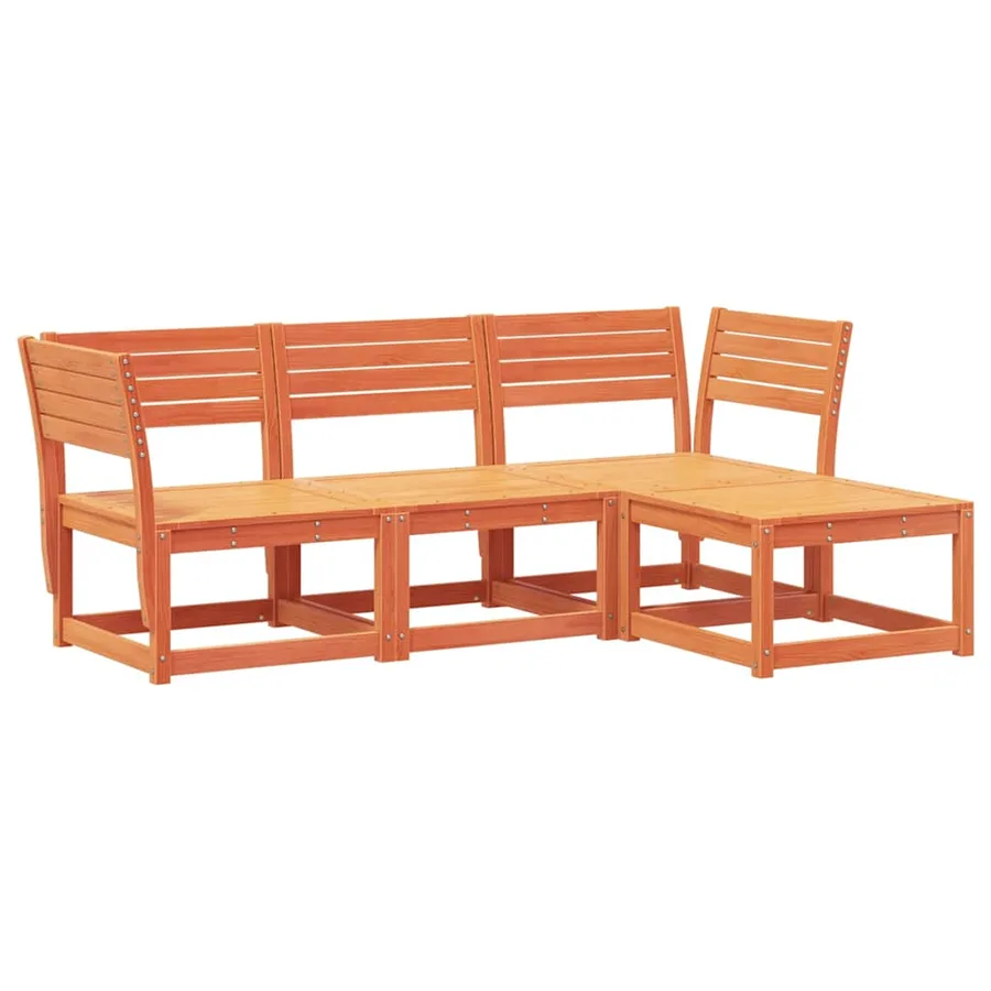 Salon de jardin 4 pcs cire marron bois de pin massif - 2