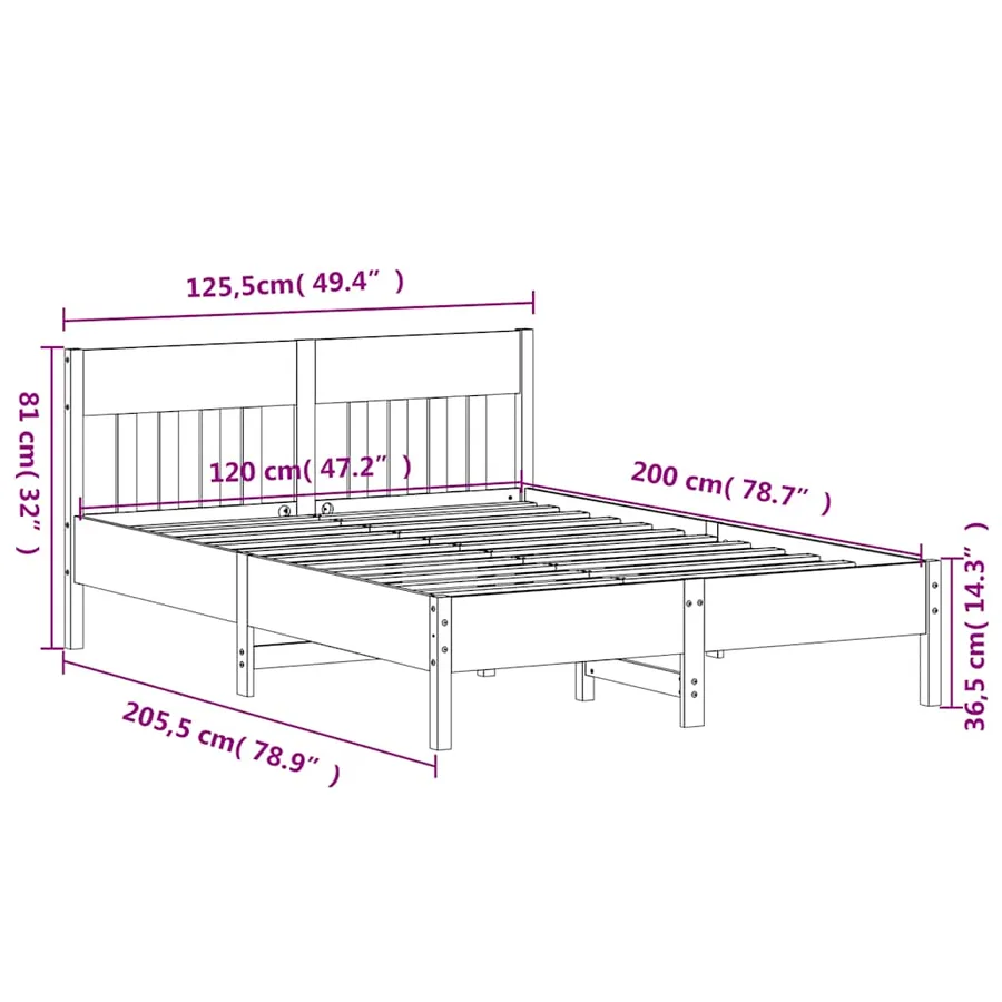 Cadre de lit sans matelas 120x200 cm bois de pin massif - 9