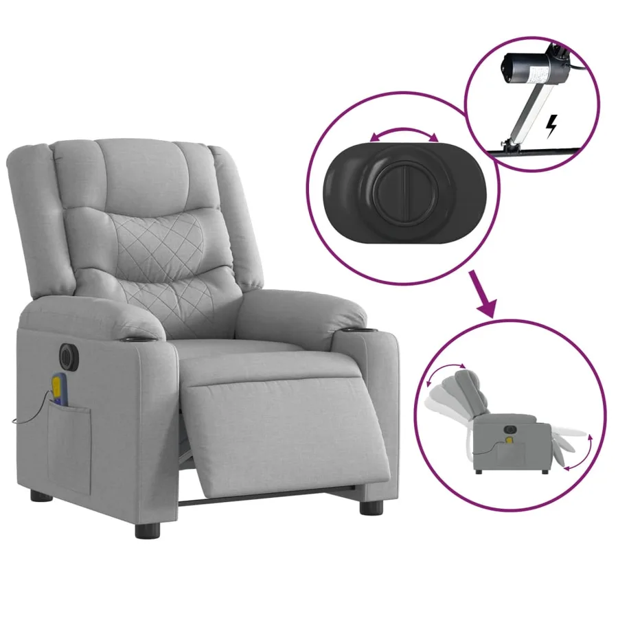 Fauteuil de massage inclinable électrique gris clair tissu - 6