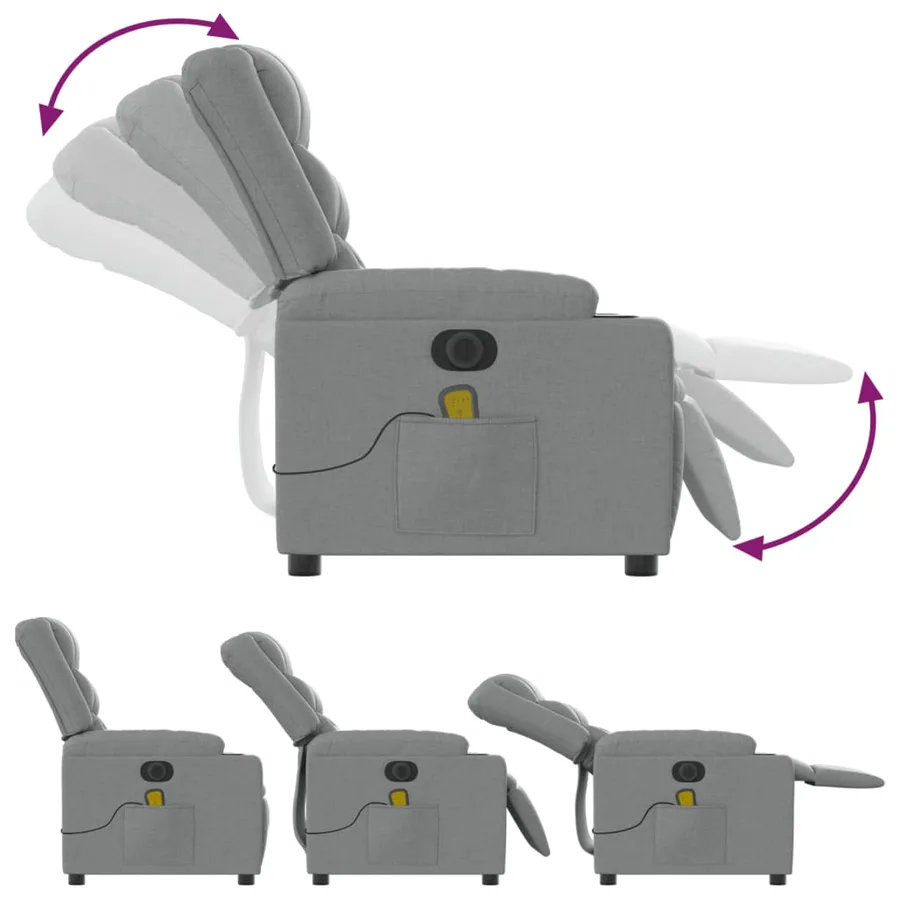 Fauteuil de massage inclinable électrique gris clair tissu - 7