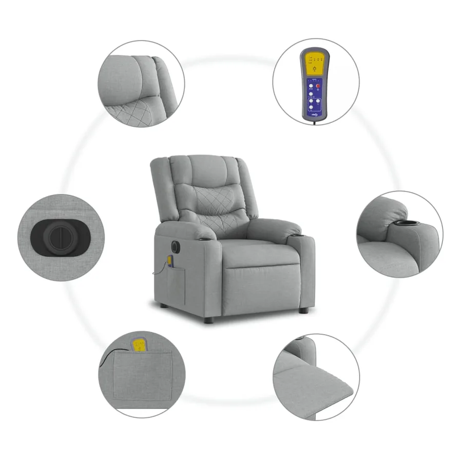 Fauteuil de massage inclinable électrique gris clair tissu - 8