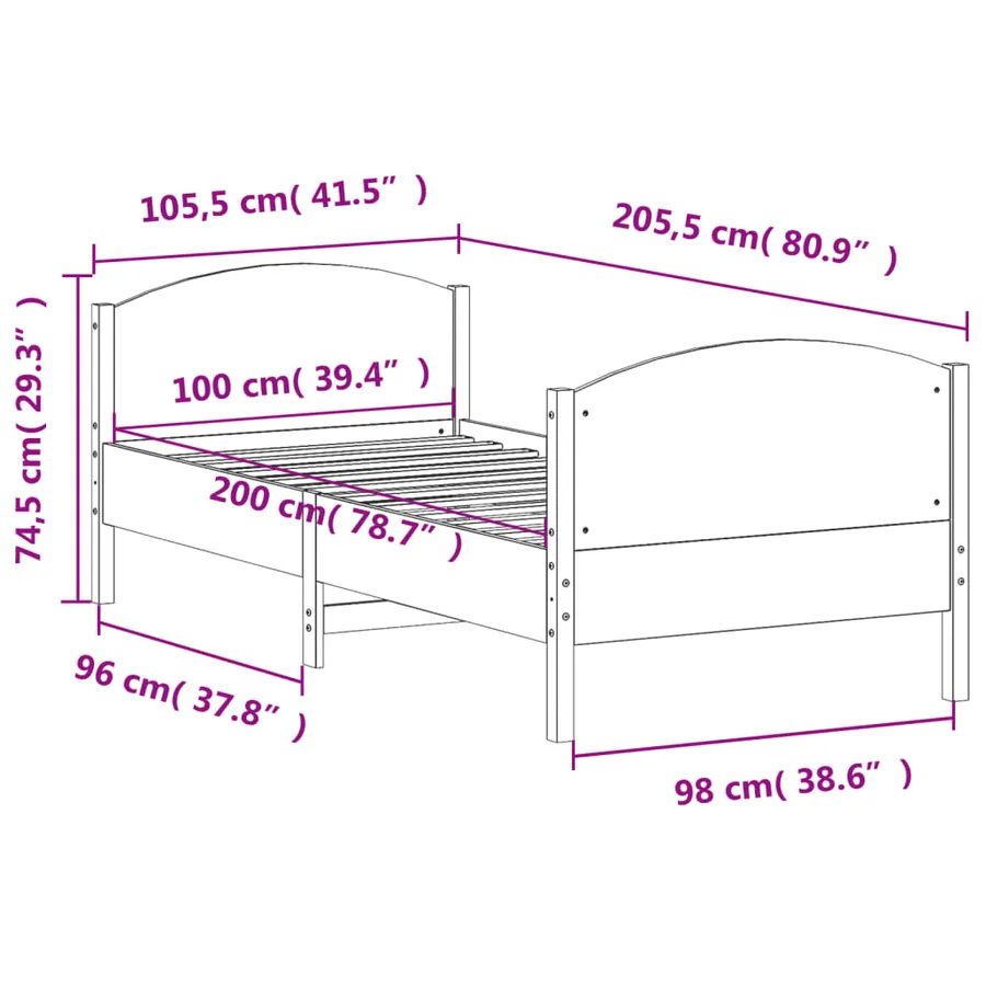 Cadre de lit sans matelas blanc 100x200 cm bois de pin massif - 9