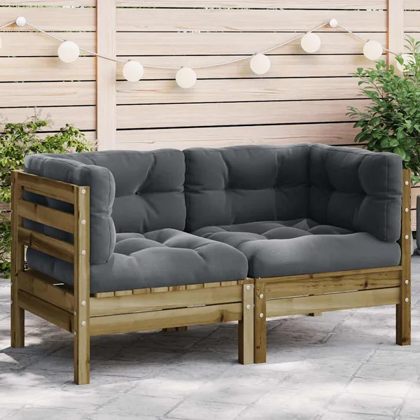 Canapé d'angle de jardin avec coussins 2 pcs bois pin imprégné