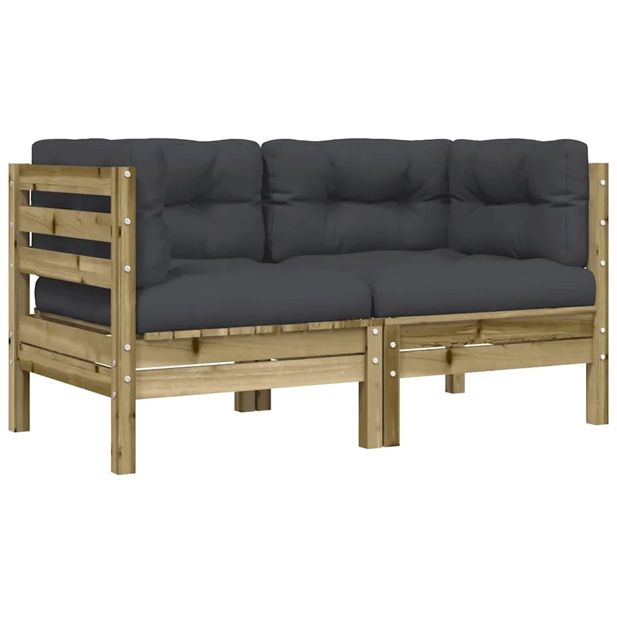 Canapé d'angle de jardin avec coussins 2 pcs bois pin imprégné - 2