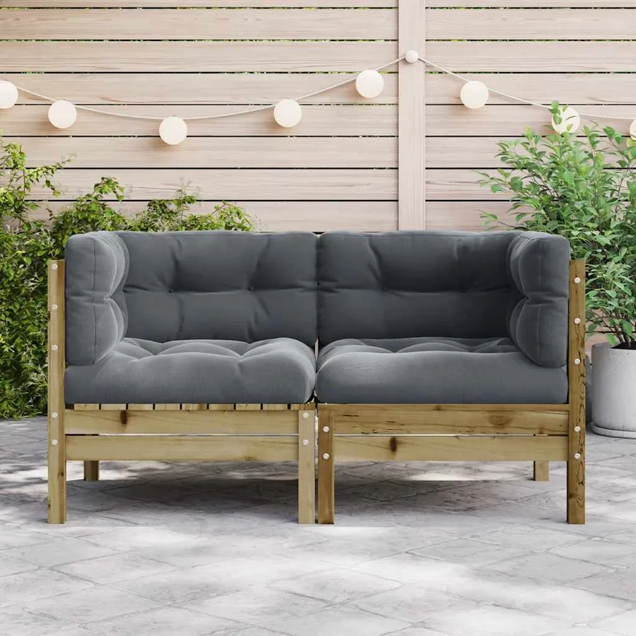Canapé d'angle de jardin avec coussins 2 pcs bois pin imprégné - 3