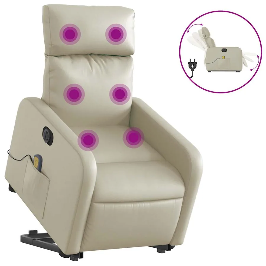 Fauteuil inclinable de massage électrique crème similicuir - 2