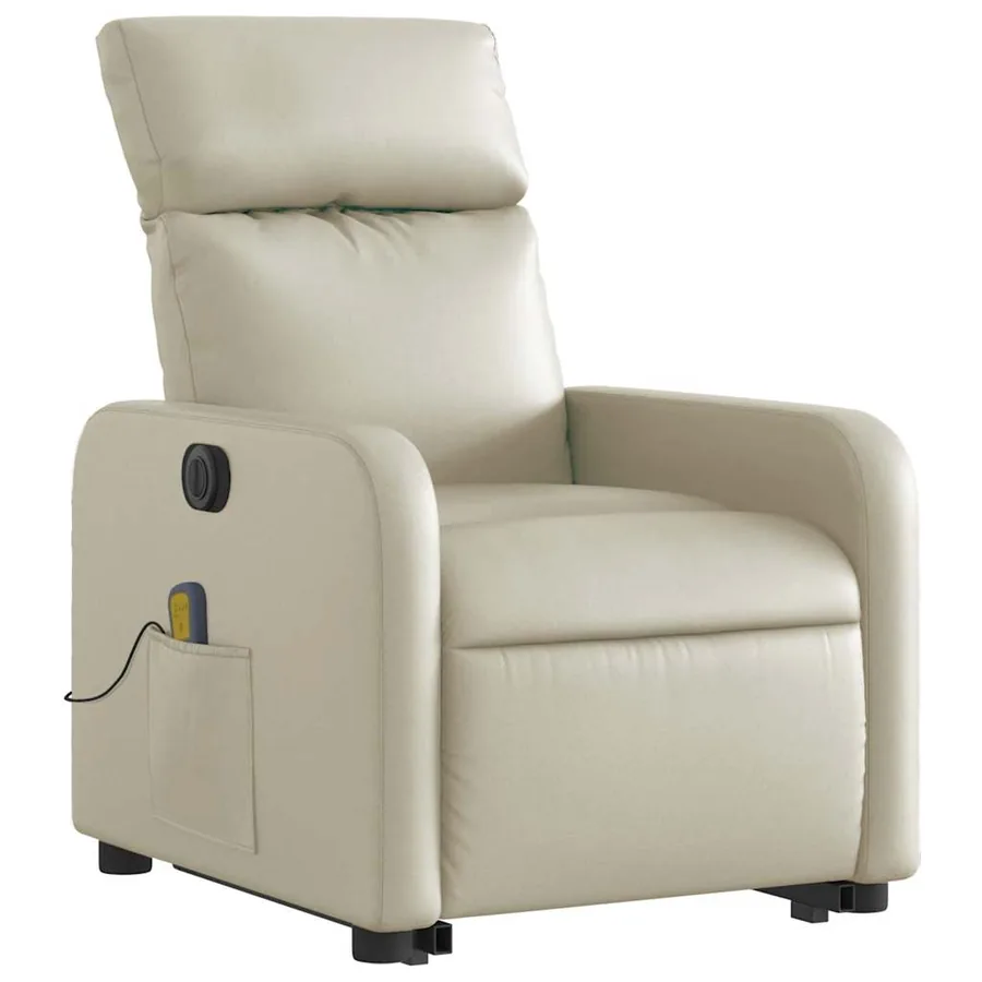 Fauteuil inclinable de massage électrique crème similicuir - 4