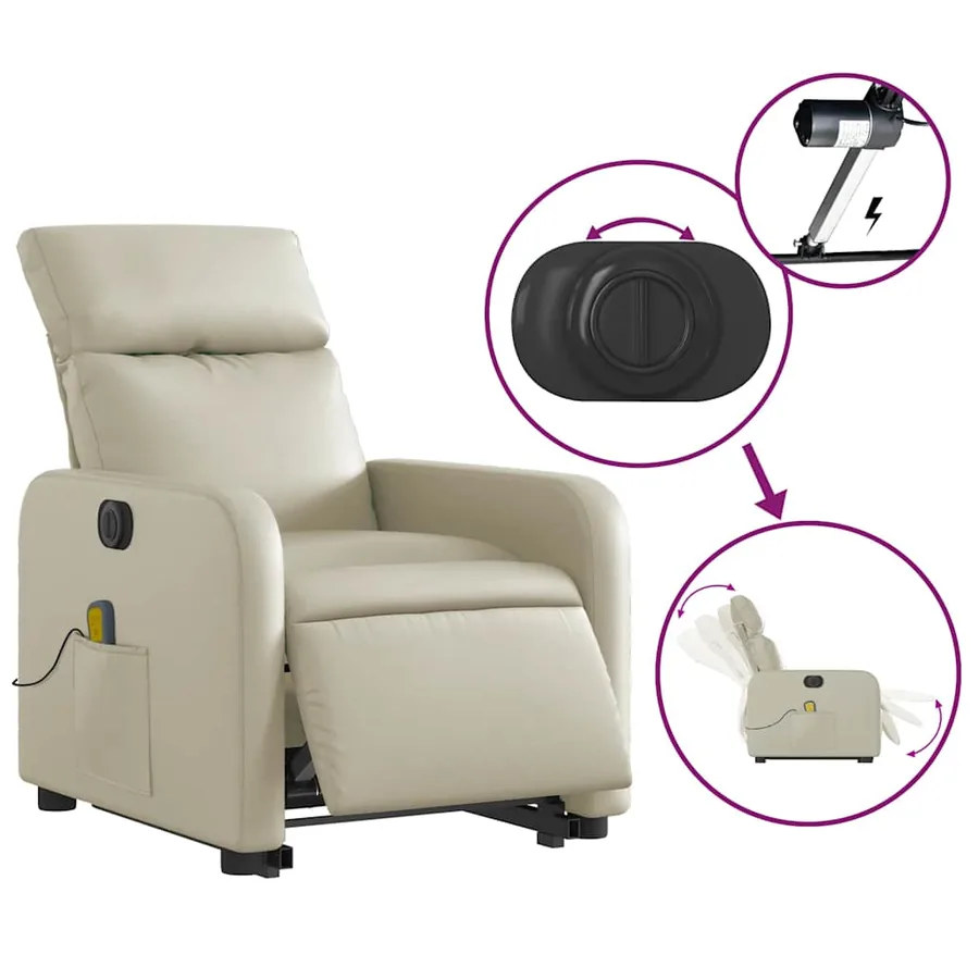 Fauteuil inclinable de massage électrique crème similicuir - 6