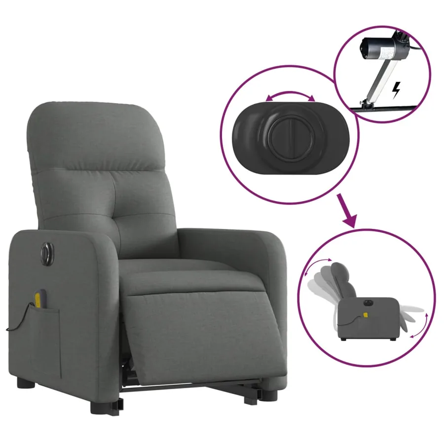 Fauteuil inclinable de massage électrique Gris foncé Tissu - 5