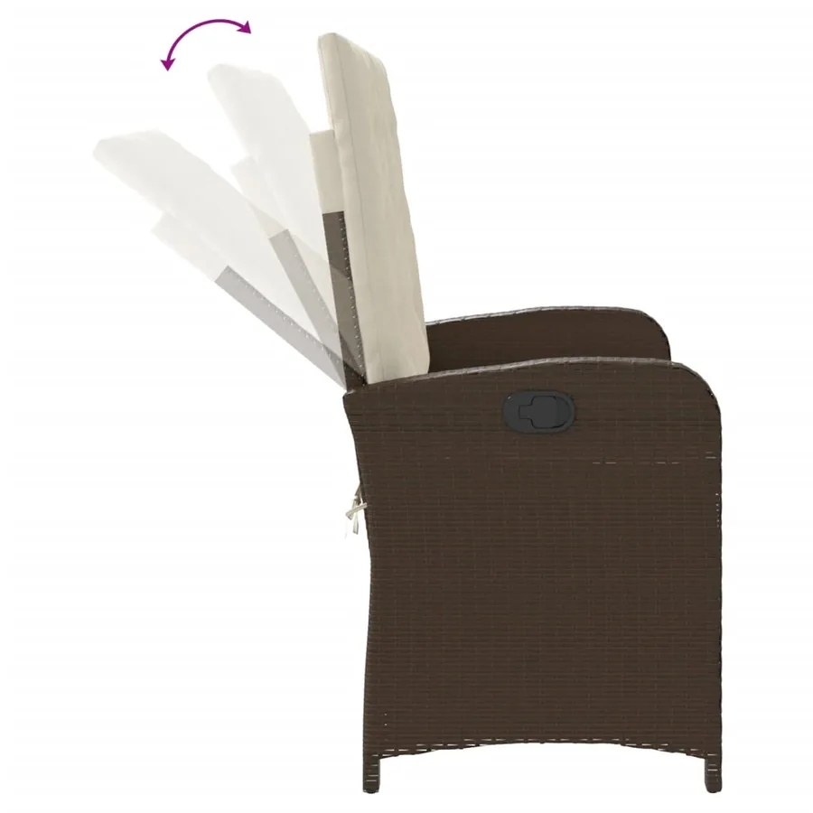 Banc inclinable de jardin avec coussins marron résine tressée - 6