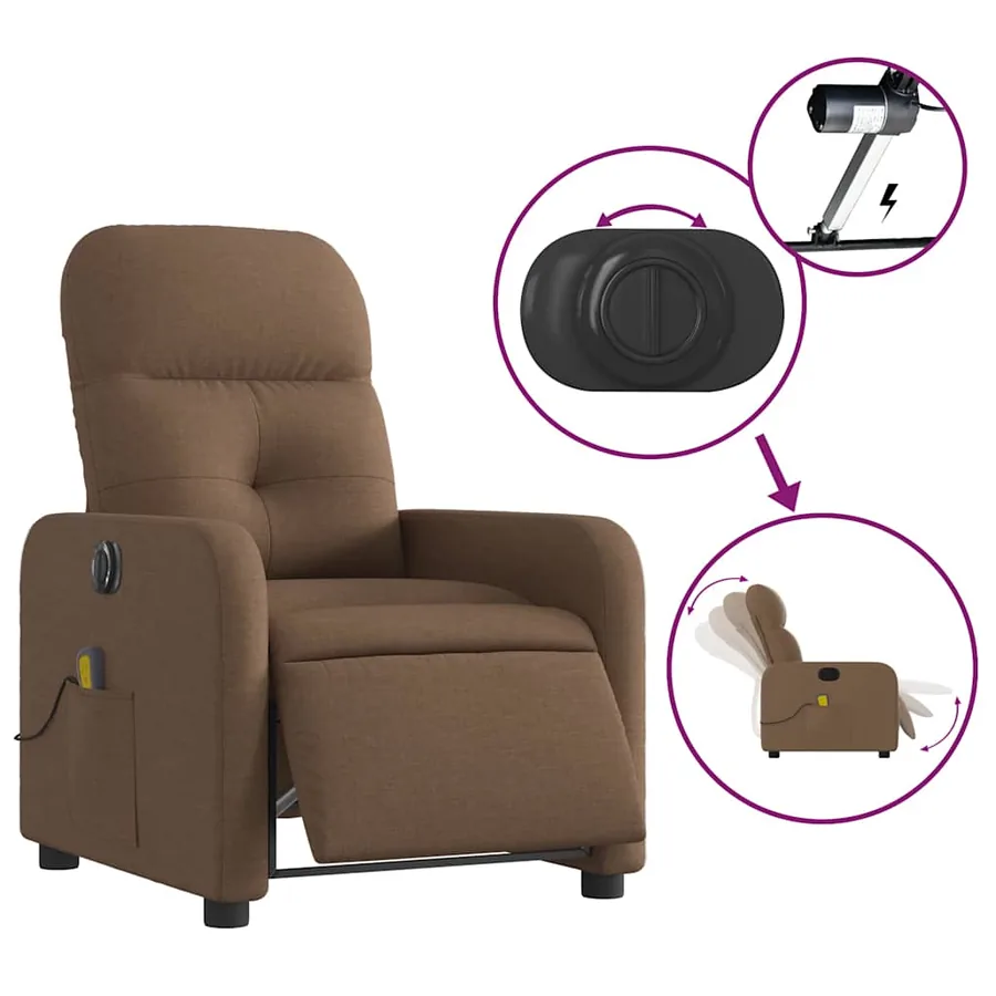 Fauteuil inclinable de massage électrique marron tissu - 6