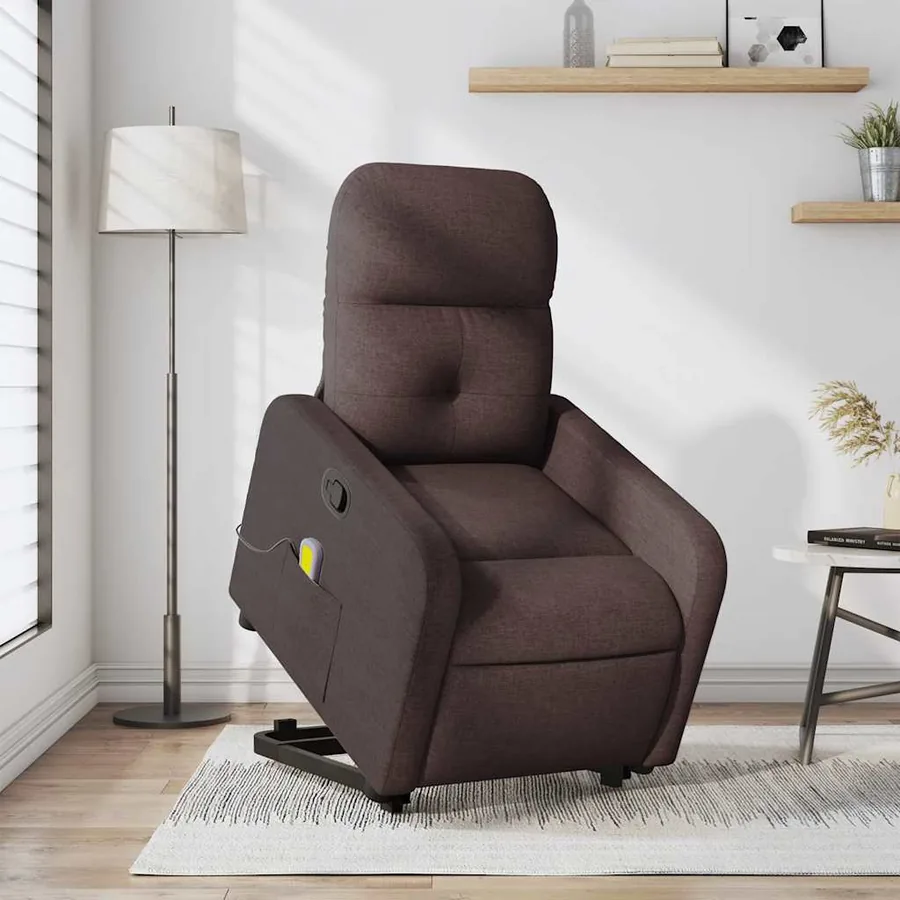 Fauteuil inclinable de massage Marron foncé Tissu - 16