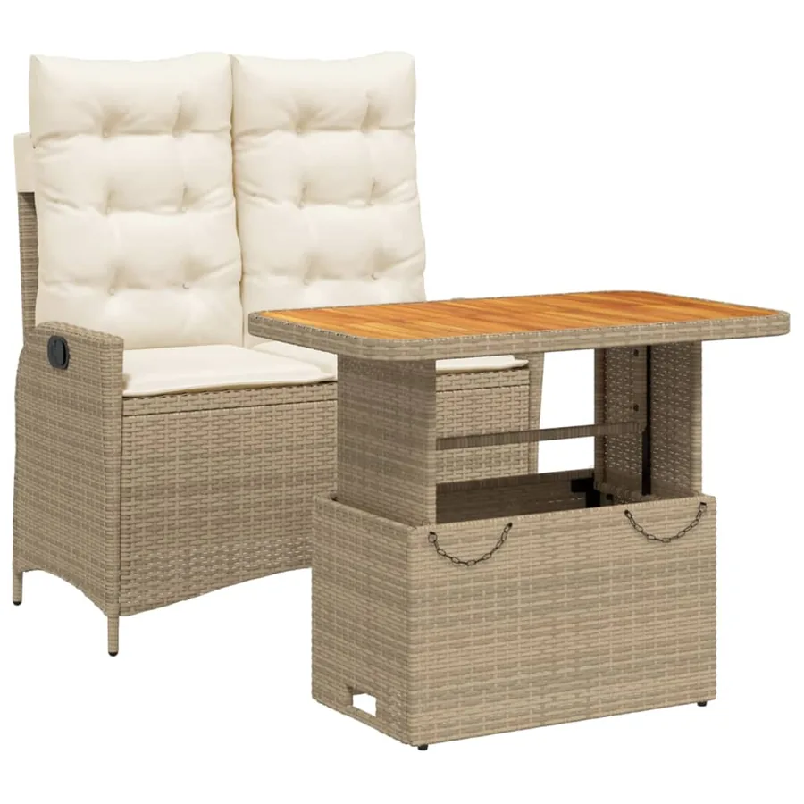 Ensemble à manger de jardin et coussins 2 pcs beige poly rotin - 2