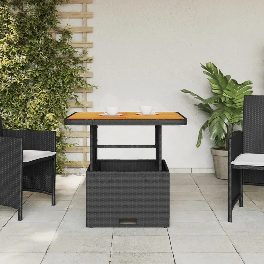 Table de jardin noir 80x80x71 cm résine tressée et bois acacia - 3