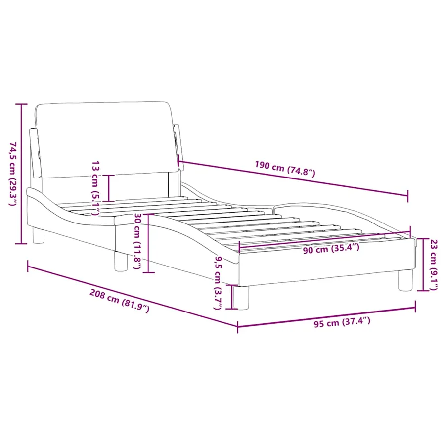 Cadre de lit Dover gris 90x190 cm similicuir - 9