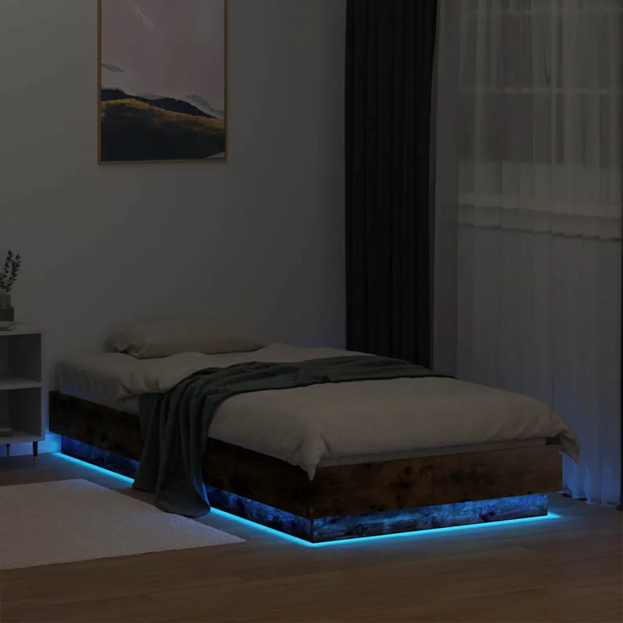 Cadre de lit sans matelas avec lumières LED chêne fumé 75x190cm - 5