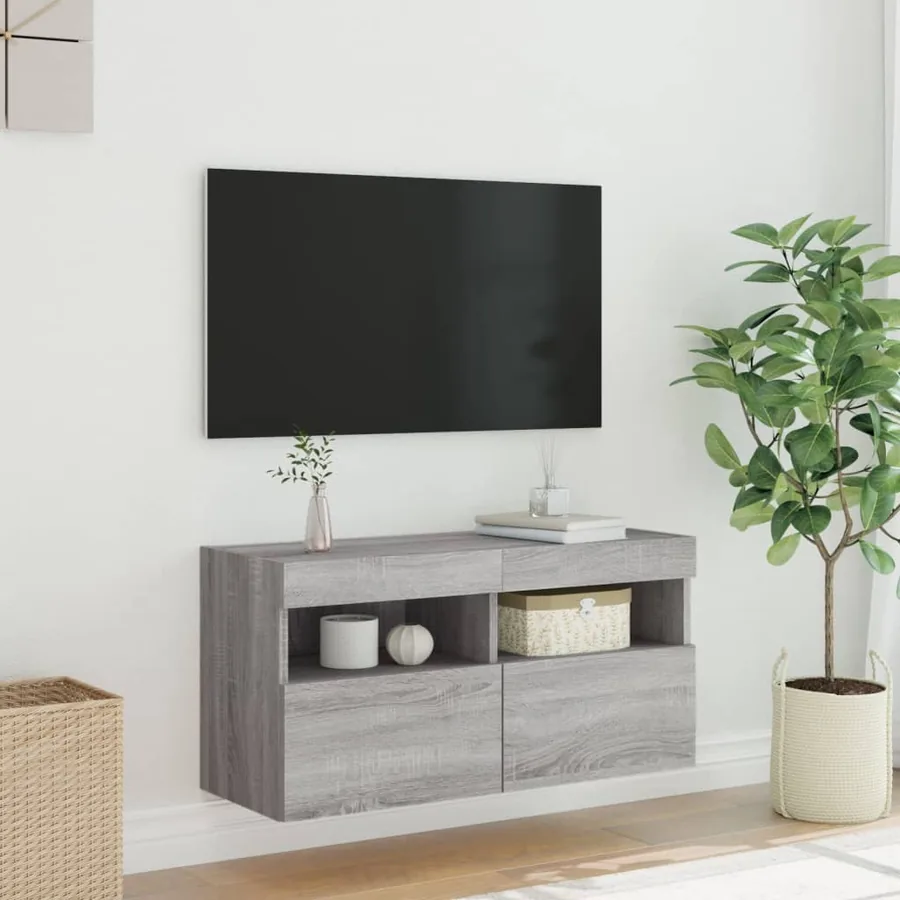 Meuble TV mural avec lumières LED sonoma gris 80x30x40 cm - 5