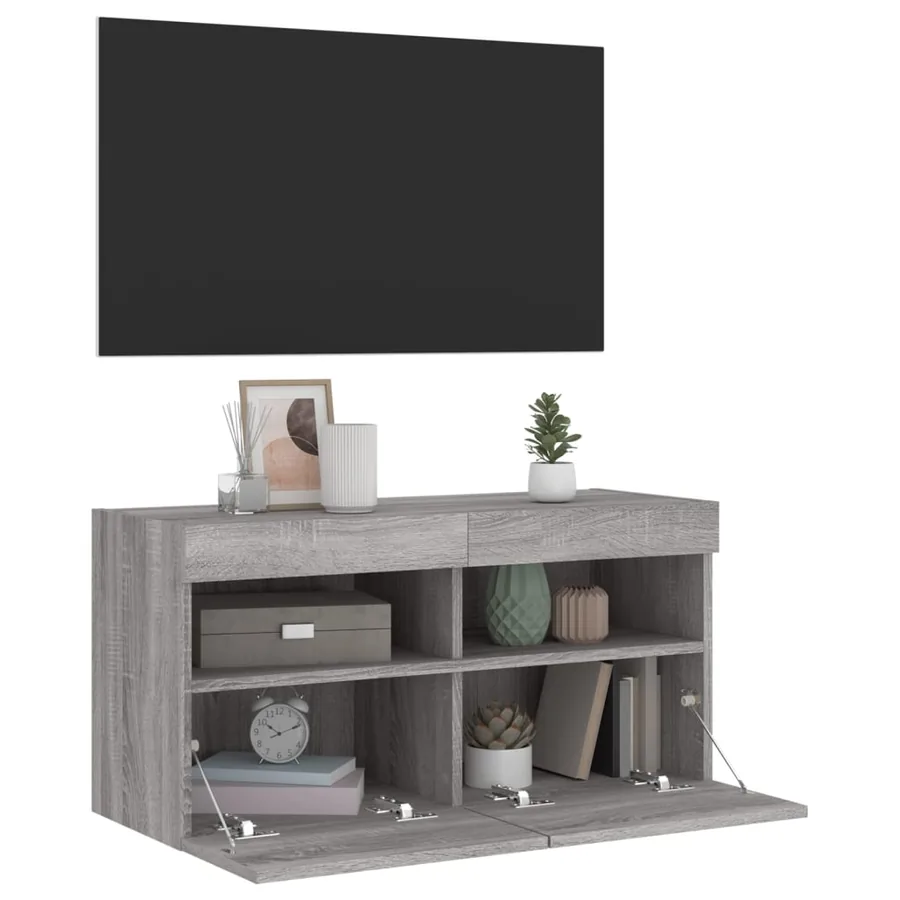 Meuble TV mural avec lumières LED sonoma gris 80x30x40 cm - 7
