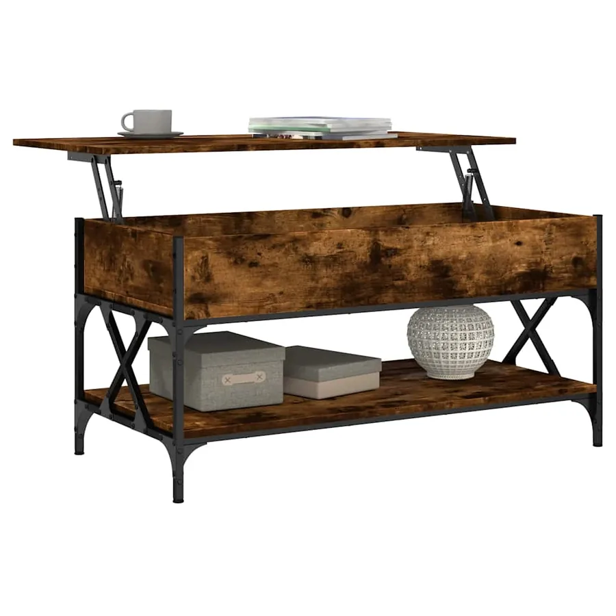 Table basse chêne fumé 100x50x50 cm bois d'ingénierie et métal - 4