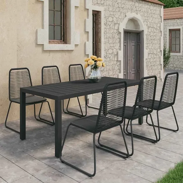 Ensemble à manger de jardin 7 pcs PVC résine tressée noir