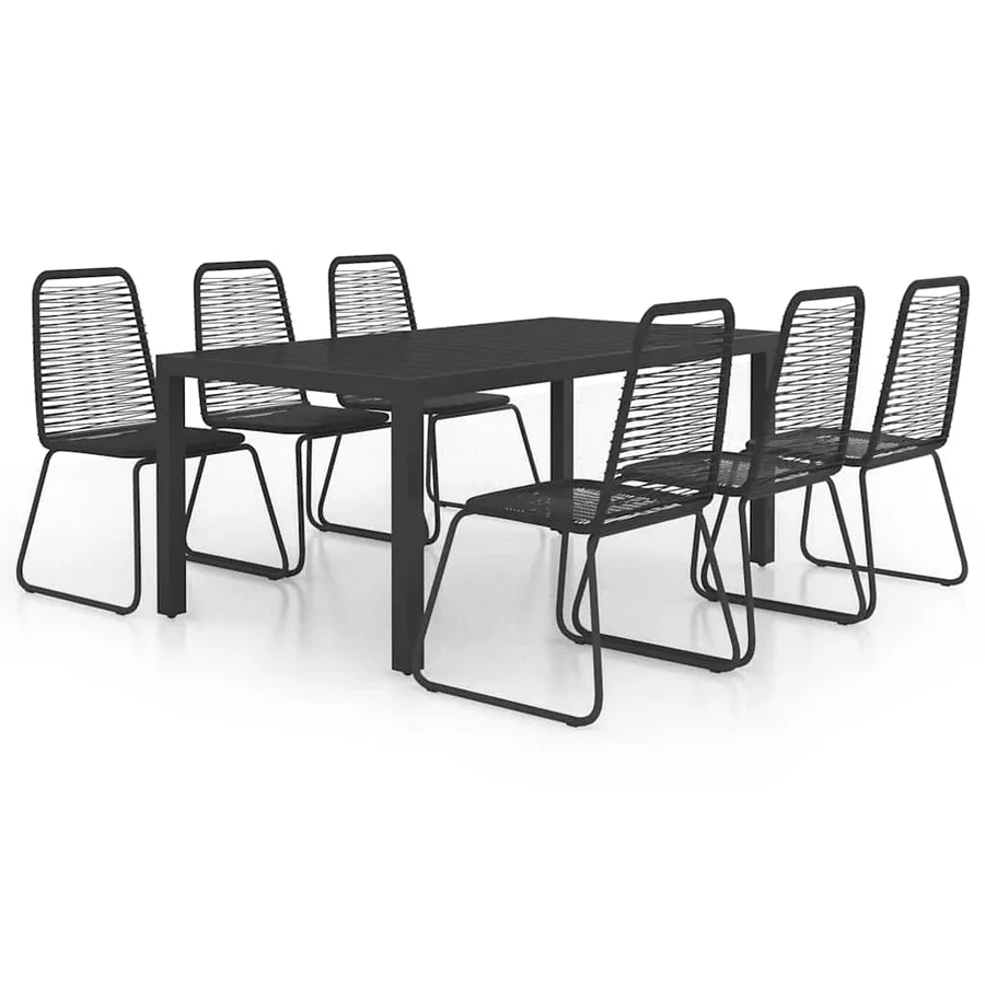 Ensemble à manger de jardin 7 pcs PVC résine tressée noir - 2