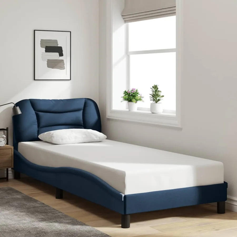 Cadre de lit avec LED sans matelas Hvar bleu 90x190 cm tissu - 4