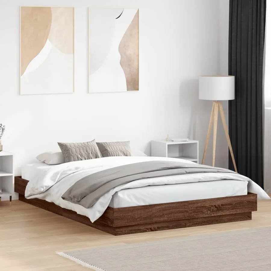 Cadre de lit avec LED sans matelas chêne marron 160x200 cm