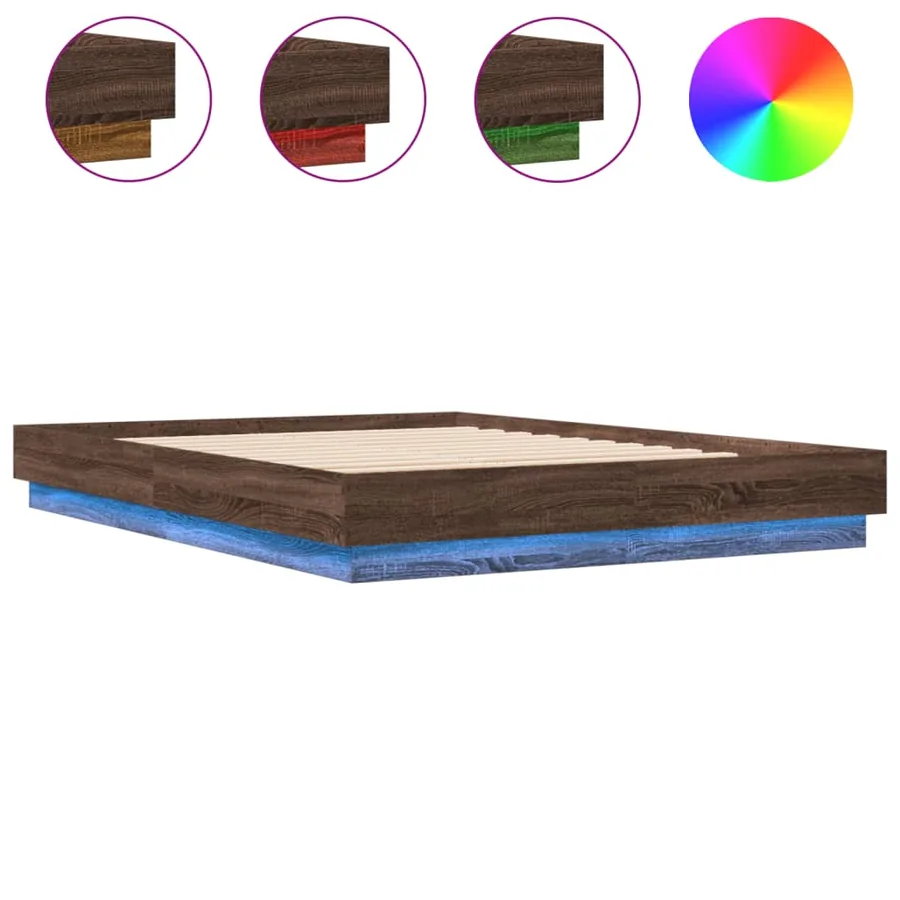 Cadre de lit avec LED sans matelas chêne marron 160x200 cm - 2