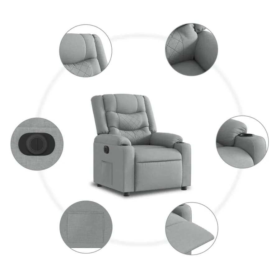 Fauteuil inclinable électrique gris clair tissu - 8