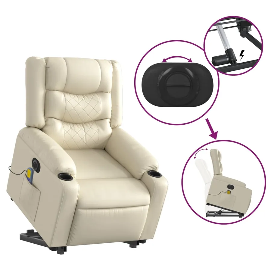 Fauteuil inclinable de massage électrique crème similicuir - 11