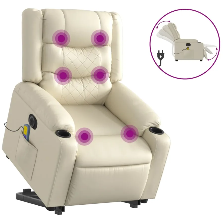 Fauteuil inclinable de massage électrique crème similicuir - 2