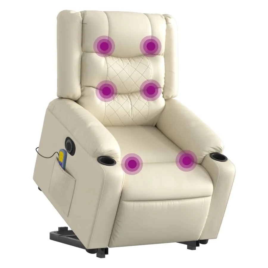 Fauteuil inclinable de massage électrique crème similicuir - 3