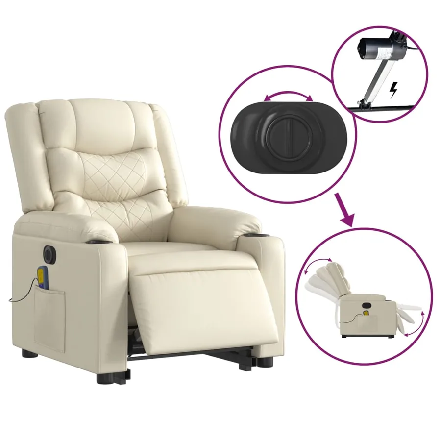 Fauteuil inclinable de massage électrique crème similicuir - 6