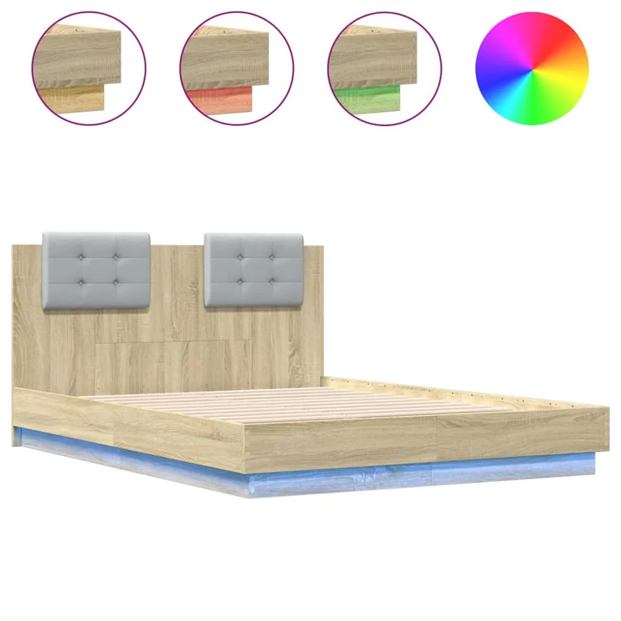Cadre de lit avec LED sans matelas chêne sonoma 120x190 cm - 2