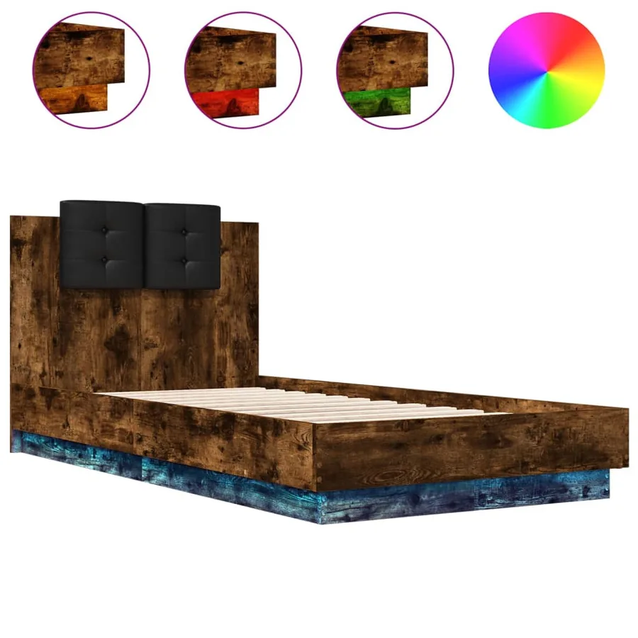 Cadre de lit avec LED sans matelas chêne fumé 90x190 cm - 2